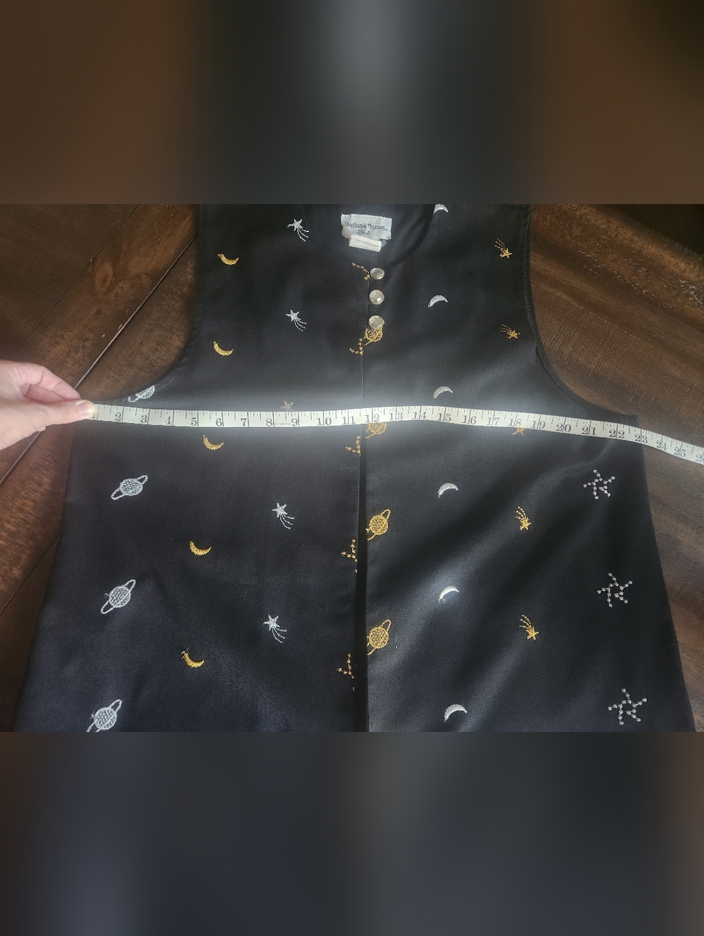 Celestial Black Sleeveless‎ Long Vest With Top Buttondls Sz 14 - Picture 9 of 11